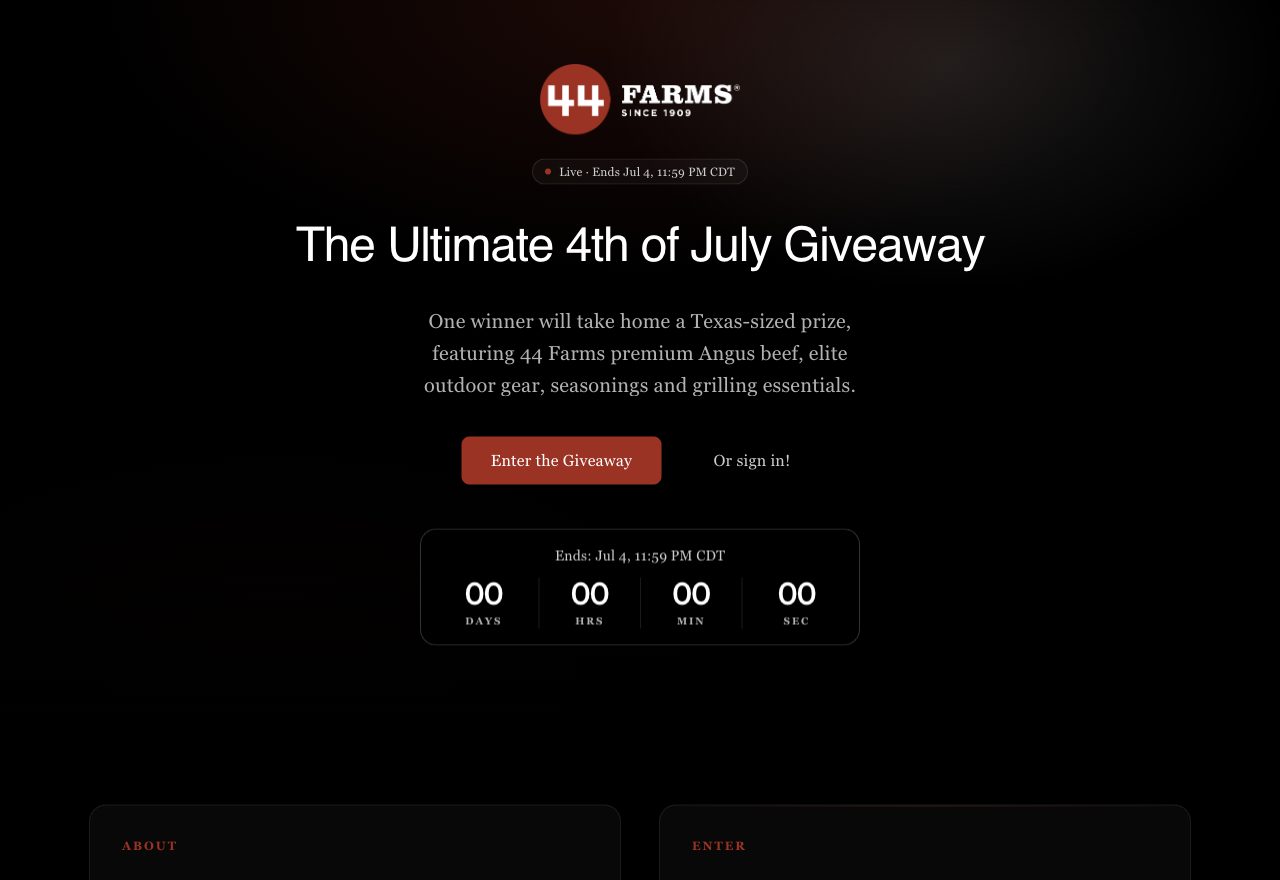 44 Farms giveaway campaign page: The Ultimate 4th of July Giveaway