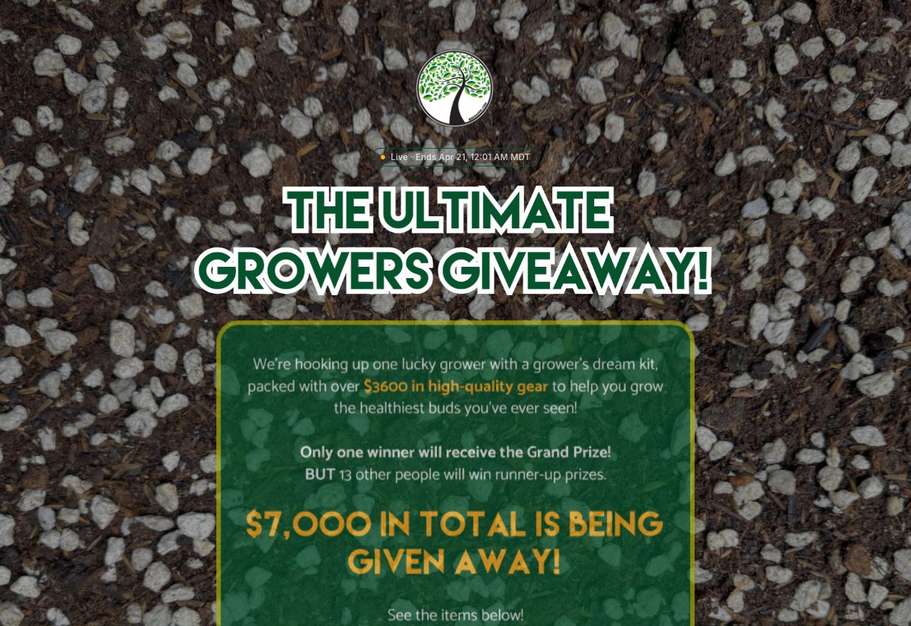 Build A Soil giveaway campaign page: The Ultimate Growers Giveaway