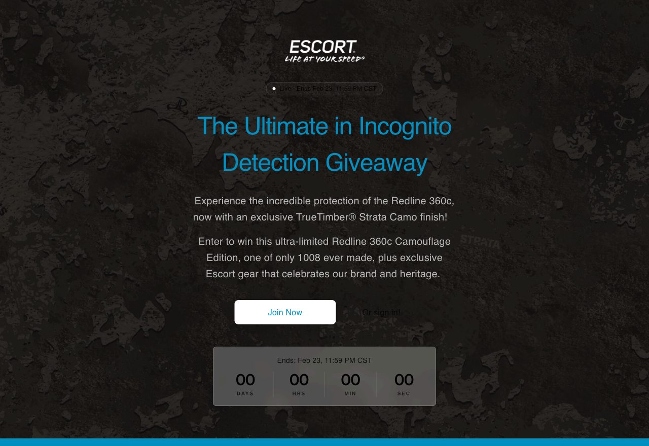 Escort giveaway campaign page: The Ultimate in Incognito Detection Giveaway